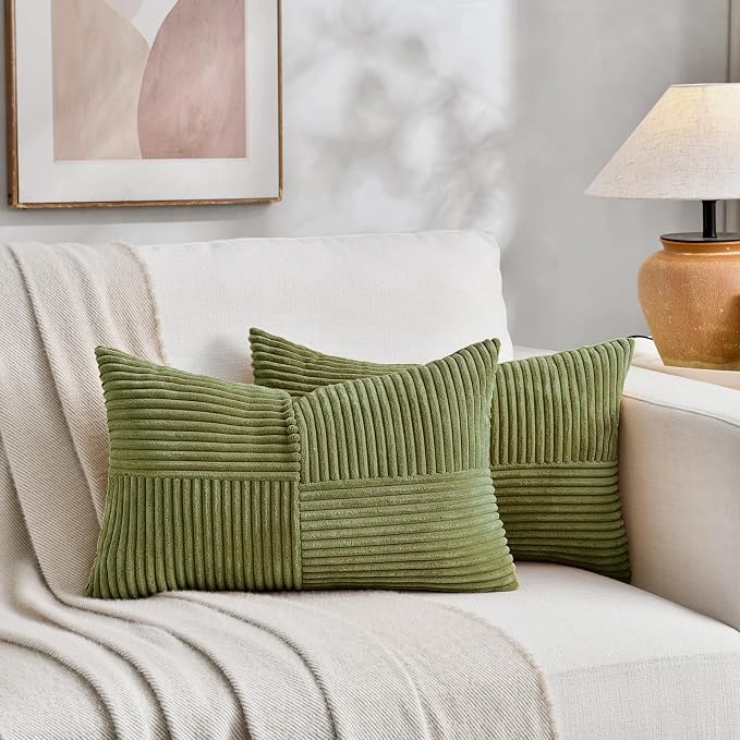 Fancy Homi 2 Packs Moss Green Lumbar Decorative Throw Pillow Covers 16x32 Inch - Image 5