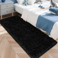 2x5 Bedside Area Rugs for Bedroom Soft Fluffy Shag Black Rug for Hallway by JiaoBaba