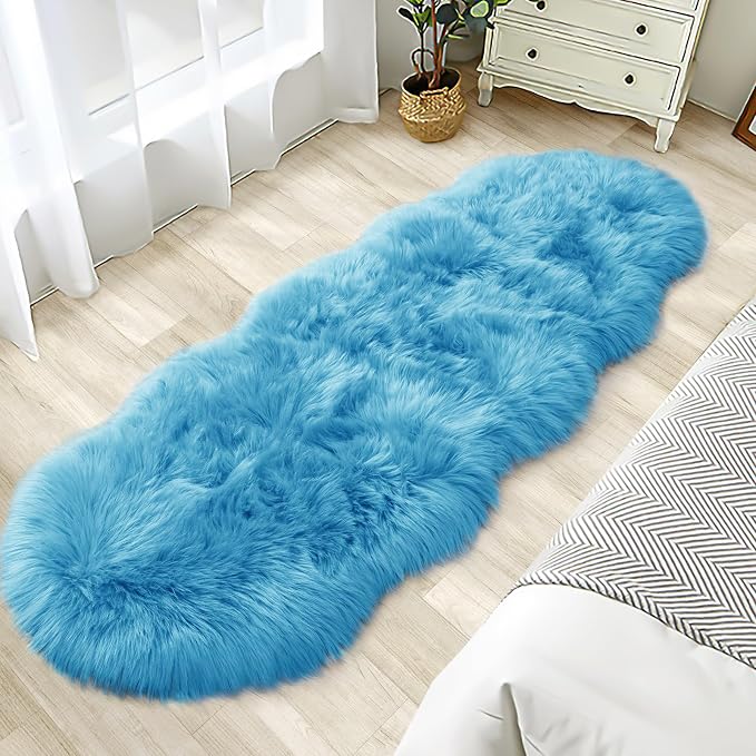 Faux Fur Rug for Bedroom, Fluffy Runner Rugs Soft Sheepskin Rug Sofa Couch Seat by Tangsoo