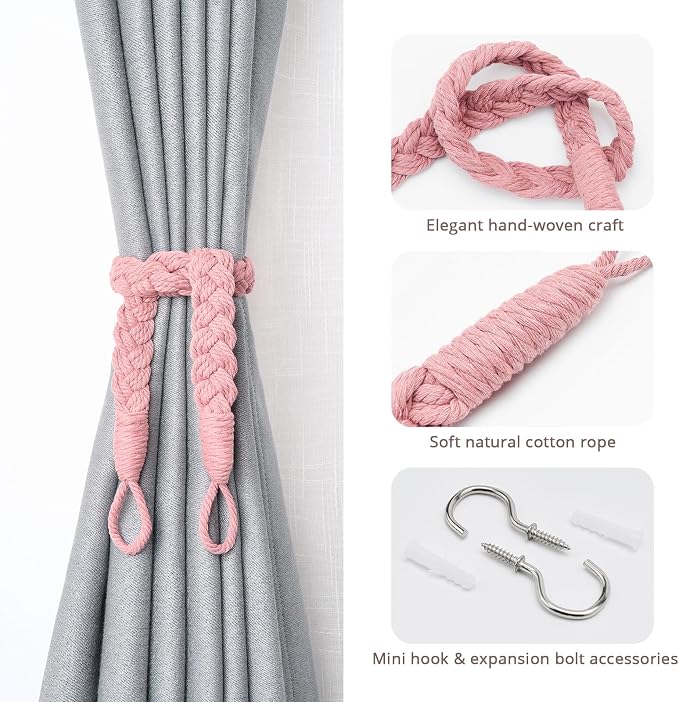 NICEEC 4 Pack Natural Cotton Rope Curtain Tiebacks Elegant Boho Style - Image 2