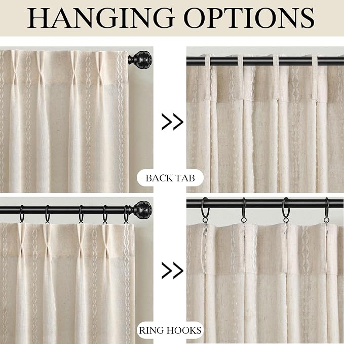 Pinch Pleated Look Light Filtering Curtains 84 Inch Length, 2 Panels Linen - Image 8