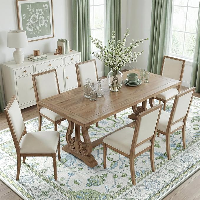 Area Rugs 8'x10' Washable Non-Slip, Floral Vintage Distress Print Pattern - Image 3