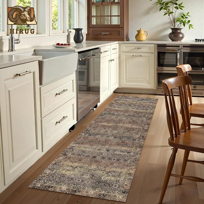 Washable Area Rug 2'6'' x 8' Vintage Traditional Persian Mat - Image 4
