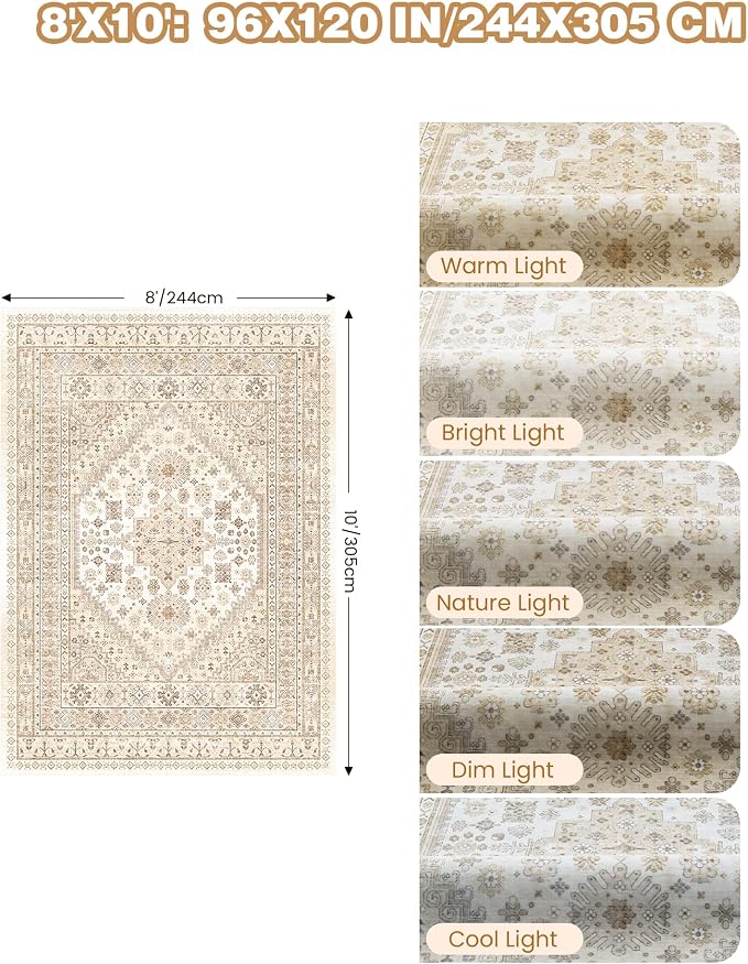 Washable Rugs 8x10 Area Rugs for Living Room, Non-Slip Backing Large Rug for - Image 2