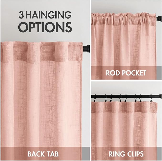 MIULEE Blush Pink Linen Curtains 96 Inches Long 2 Panels - Image 3
