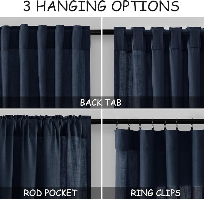 Navy Blue Linen Curtains 96 inches Long - Image 3