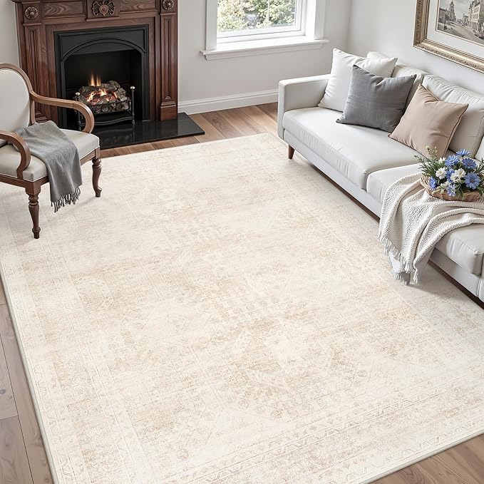 6x9 Area Rugs for Living Room: Vintage Boho Neutral Washable Rug Indoor Soft - Image 3