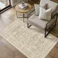 3x5 Washable Area Rug for Entryway Vintage Beige Non Slip Low Pile Carpet by WondRg