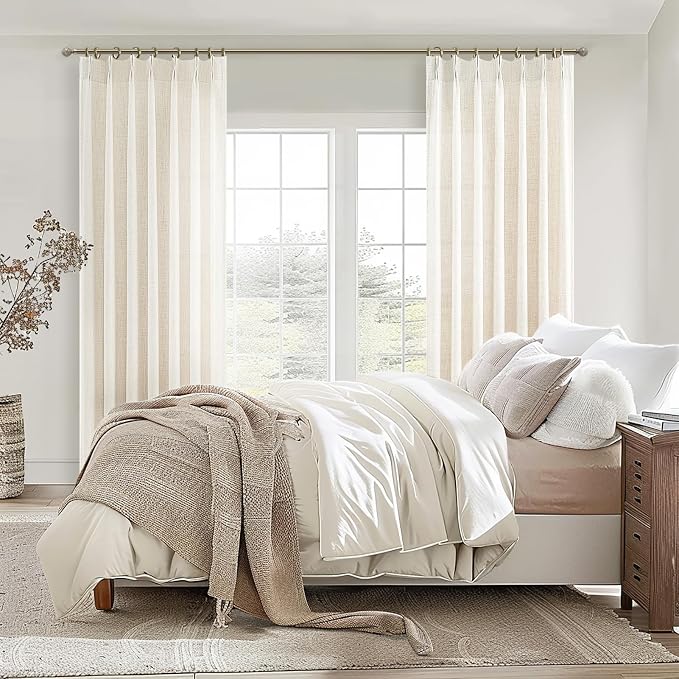 Extra Long 112 Inches High Ceiling Linen Blend Curtains 2 Panels Set - Image 7