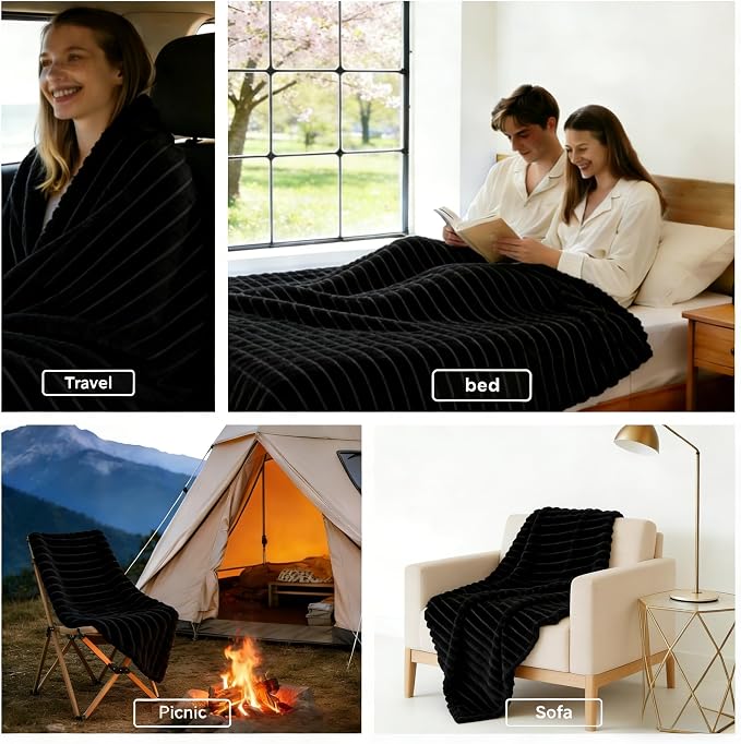 HIMEET Black Ribbed Throw Blanket - Image 5