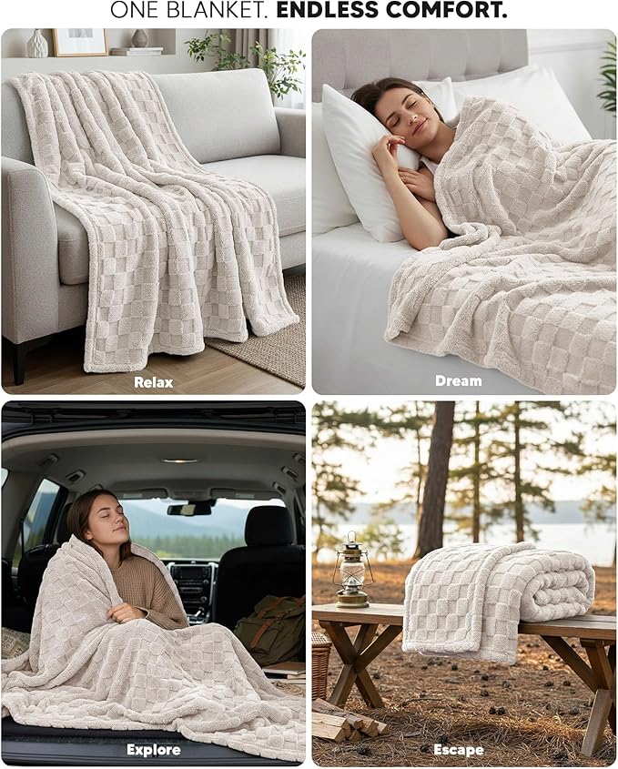 Utopia Bedding Linen Checkered Fleece Throw Blanket - Image 4