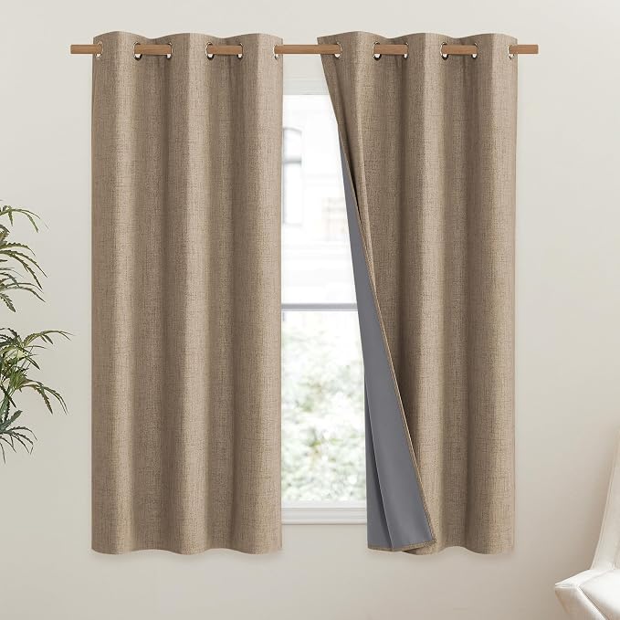 NICETOWN Burlap Vintage Open Linen Weave Flax Thermal Curtains, 100% Blackout - Image 2
