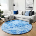 ONASAR Round Rugs 5ft for Bedroom Living Room, Tie-Dye Blue Fluffy Circle Area by ONASAR