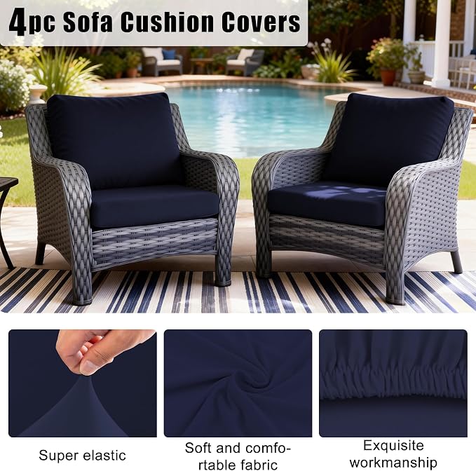 4Pcs Outdoor Cushion Covers, Patio Cushion Covers, Stretch Elastic Slipcovers - Image 4