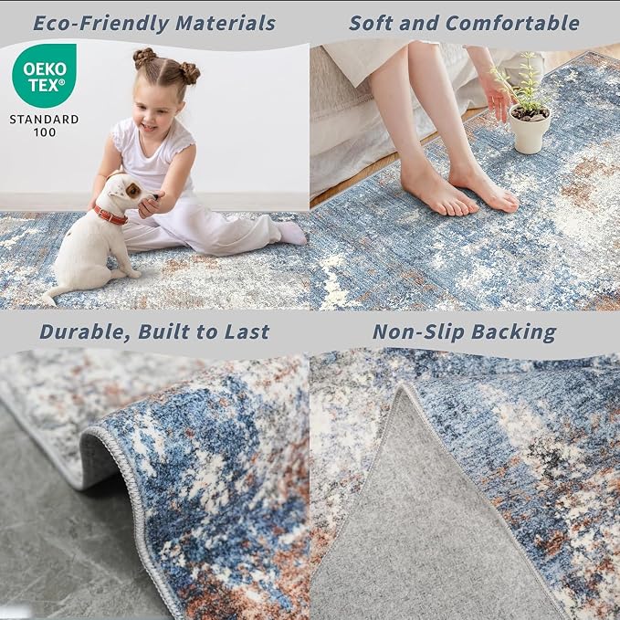 8x10 Washable Living Room Rug – Modern Neutral Abstract Large Area Rug - Image 6