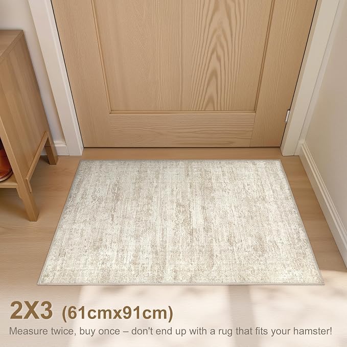 UERMEI 2x3 Entryway Area Rug: Washable Neutral Modern Abstract Small Rug - Image 2