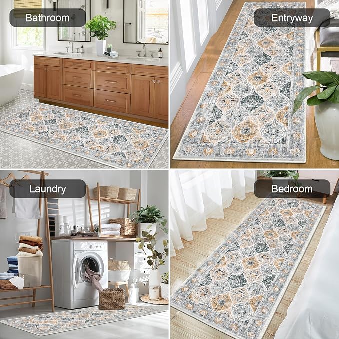 HEBE Hallway Runner Rug 2'x6' Washable Vintage Distressed Area Rugs Non Slip - Image 6