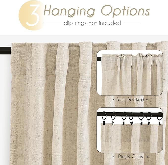 Faux Linen Beige Curtains 102 inches Long - Image 6