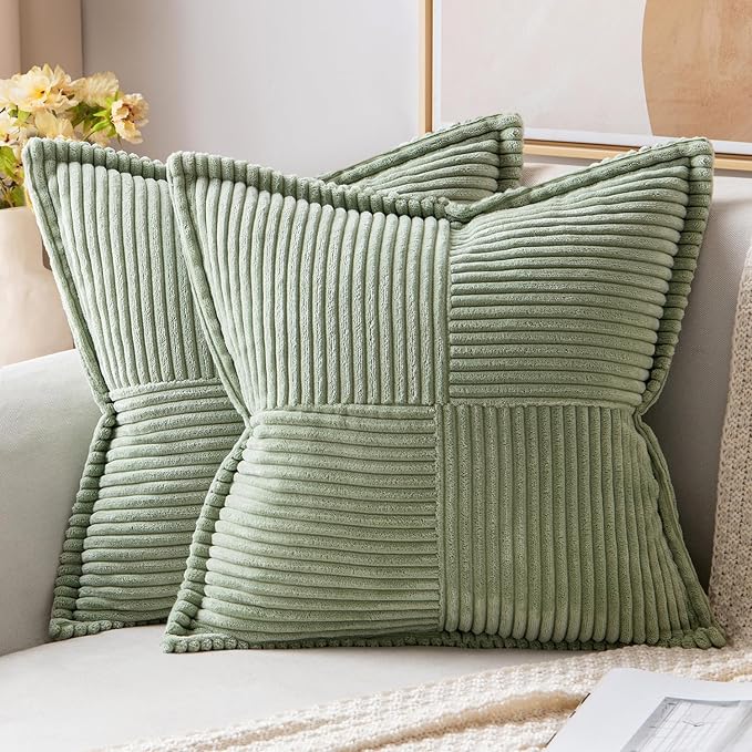 MIULEE Sage Green Corduroy Decorative Euro Sham Pillow Covers 24x24 Inch by MIULEE