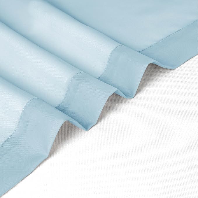 Chyhomenyc Sky Blue Sheer Curtains 45 Inch Long 2 Panels, Light Filtering Rod - Image 8