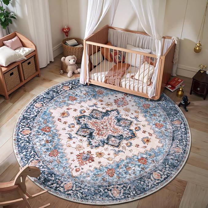 SERISSA Boho Round Area Rug, 4ft Washable Non-Slip Circle Rug, Ultra Soft - Image 2