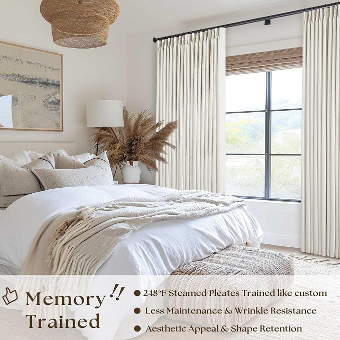 Natural Pinch Pleat 100% Blackout Linen 96 Inch Long Curtains 60 Inch Wide | 2 - Image 2
