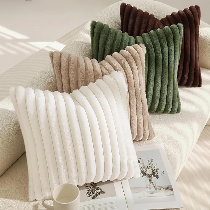 decorUhome Cozy Faux Fur Throw Pillow Covers 18x18 Set of 2 Decorative Soft - Image 3