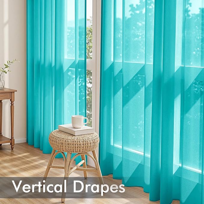 MIULEE Turquoise Sheer Curtains 72 Inches Long, 4 Panels Set, Light Filtering - Image 5
