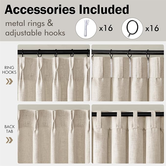 MIULEE Pinch Pleated Thick Linen Curtains 96 Inches Long 2 Panels - Image 8