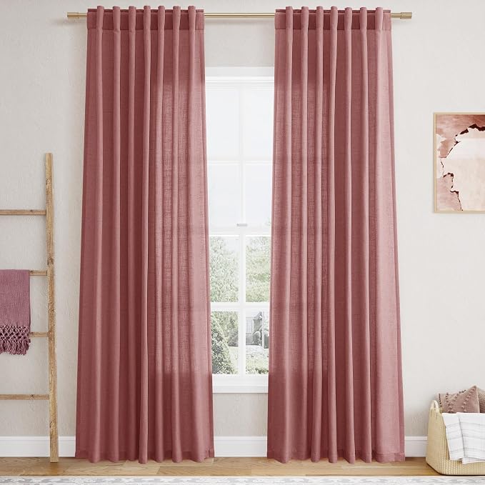 Canyon Rose Linen Curtains 84 Inch Length 2 Panels Set by Nanspring