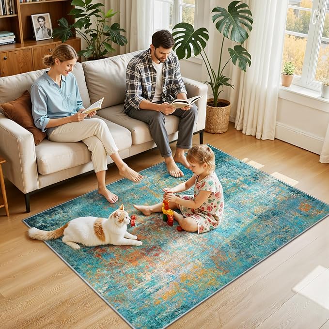 Washable Area Rugs 4'x6' Non-Slip Modern Abstract Soft - Image 2