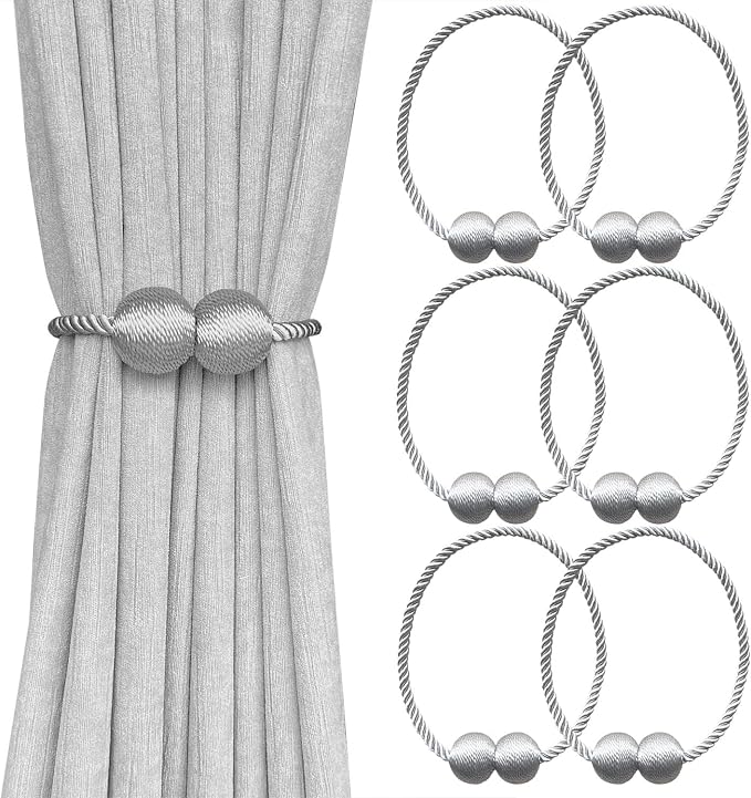 Melaluxe 6 Pack Magnetic Curtain Tiebacks, Decorative Curtain Holdbacks by Melaluxe