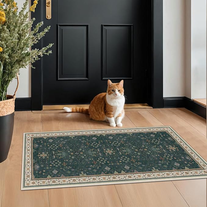 Dark Green Oushak 2x4 Entryway Rug by HazoHaus
