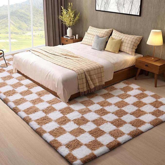 Ophanie Checkered Beige & White Rug - Image 3