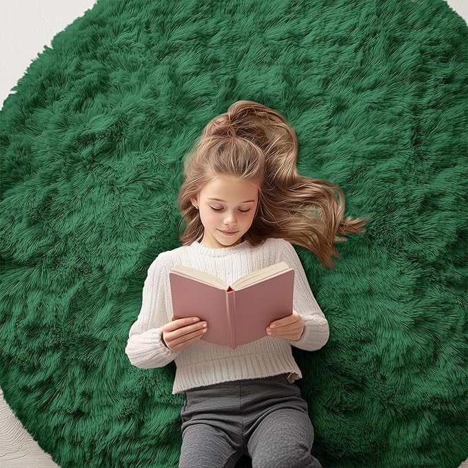 OLANLY Dark Green Round Rugs for Bedroom by OLANLY