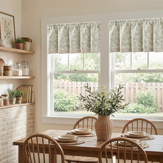 jinchan Linen Valance Curtain Farmhouse Floral Printed Small Window Curtain - Image 3