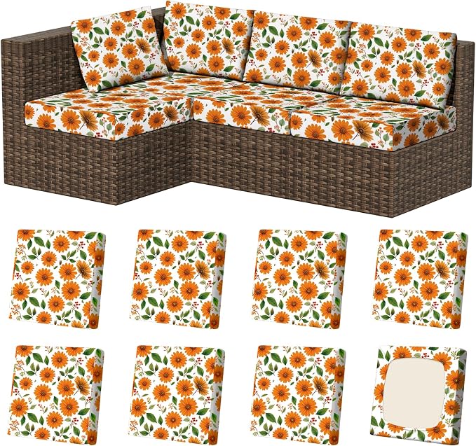 8Pcs Stretch Patio Cushion Covers, Outdoor Couch & Sofa Replacement Slipcovers by VORSHAPE