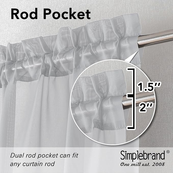 Simplebrand Light Grey Sheer Curtains 84 Inches Long, Light Filtering Rod - Image 2