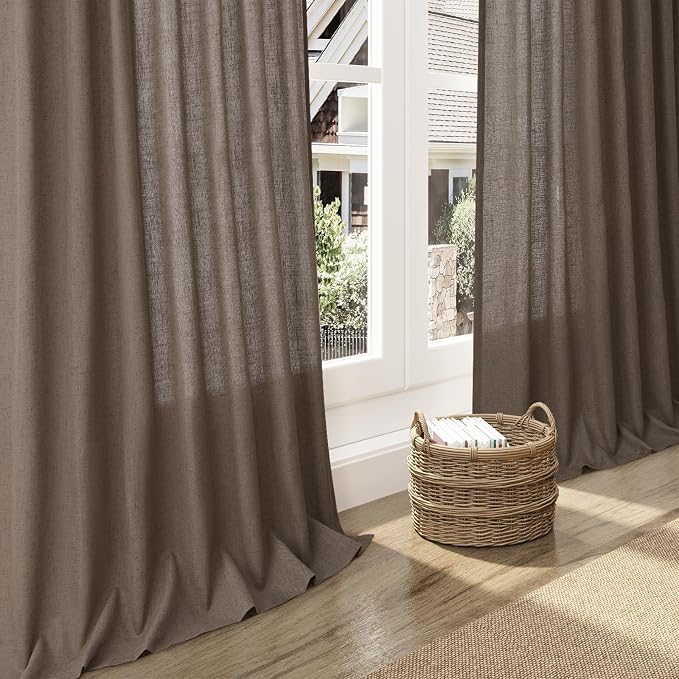 Light Brown Linen Curtains 90 Inch Length 2 Panels Set - Image 6