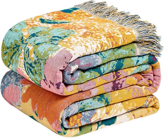 MSGKV Boho Throw Blanket for Couch 50"x60" Cotton Floral Blankets for Sofa by MSGKVHomeTextiles