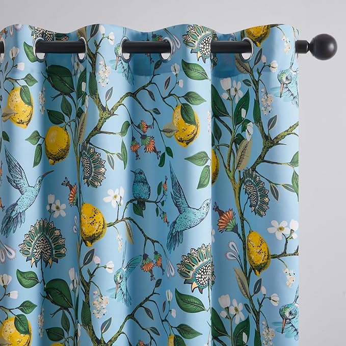 Topfinel Blue Patterned Curtains 2 Pages 96 Inches Long Blackout Heat Block by Topfinel