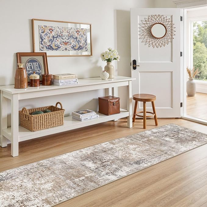 UERMEI 2X8 Washable Runner Rug for Hallway: Soft Neutral Modern Abstract Area - Image 2