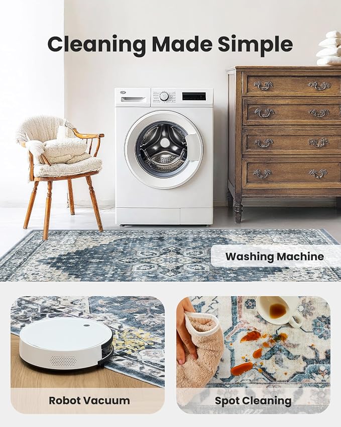 AMADA HOMEFURNISHING 8x10 Washable Area Rug, Low-Profile - Image 4