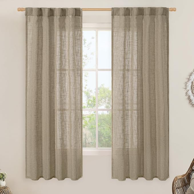 LAMIT Taupe Semi Sheer Window Linen Curtains 63 Inch Length, Light Filtering by LAMIT