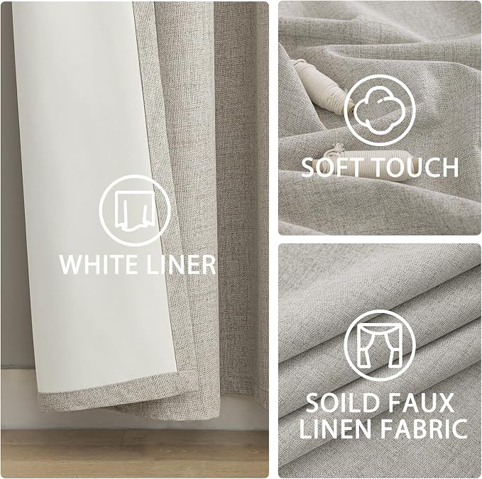 Yakamok Oatmeal Linen Curtains 100% Blackout 63 Inches Long, Room Darkening - Image 6