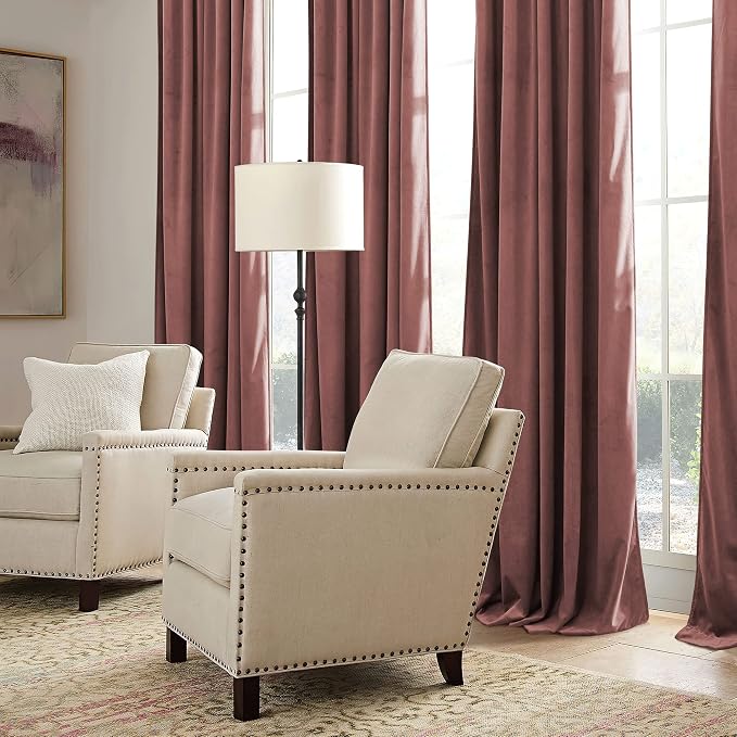 RYB HOME Wild Rose Pink Velvet Curtains 90 inches Long - Image 4