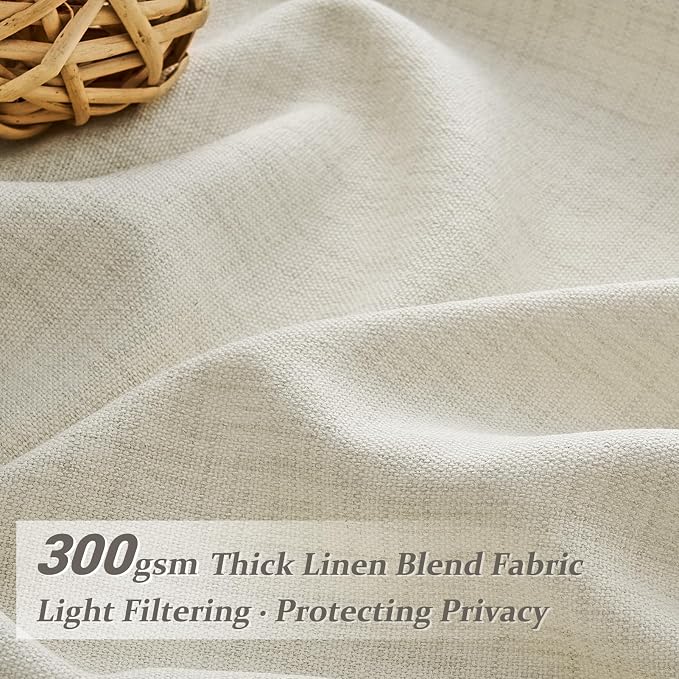 Extra Wide 70 Inch Cream Light Filtering Curtains 108 Inches Long 2 Panels Set - Image 3