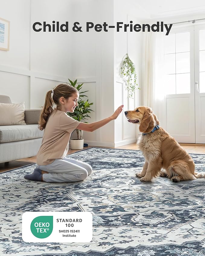 AMADA HOMEFURNISHING 8x10 Area Rug, Washable Low-Profile Large Area Rug - Image 3