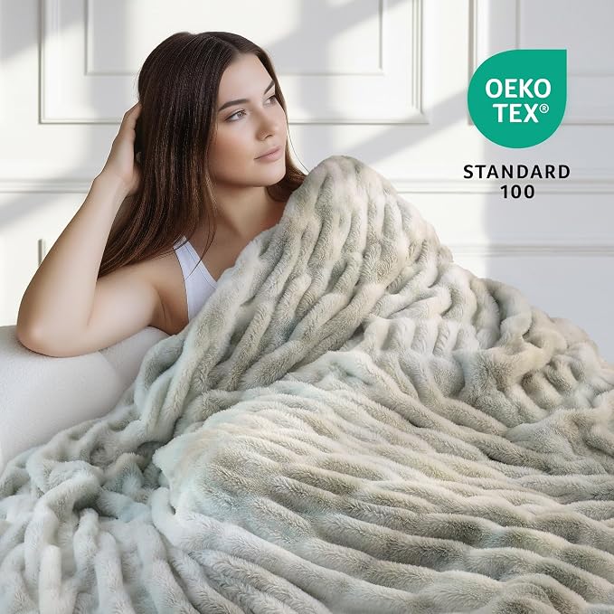 Ultra Soft Cozy Faux Fur Throw Blanket, Fuzzy Plush Thick Fur Blanket, Oversize - Image 3