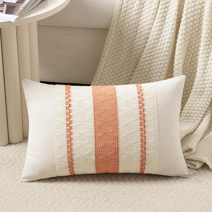 Fancy Homi Set of 1 Boho Coral Lumbar Decorative Throw Pillow Cover 12x20 Inch by Fancy+Homi